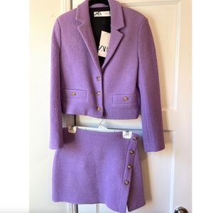 Limited Edition Purple Zara Tweed Blazer and Skirt Set